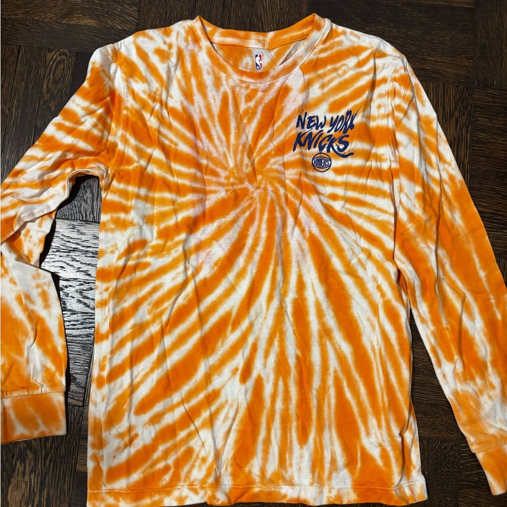 NBA Knicks Orange and White Long Sleeve Tie-Dye Tee